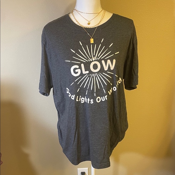 Tops - Gray Graphic Tee with 'GLOW' Print